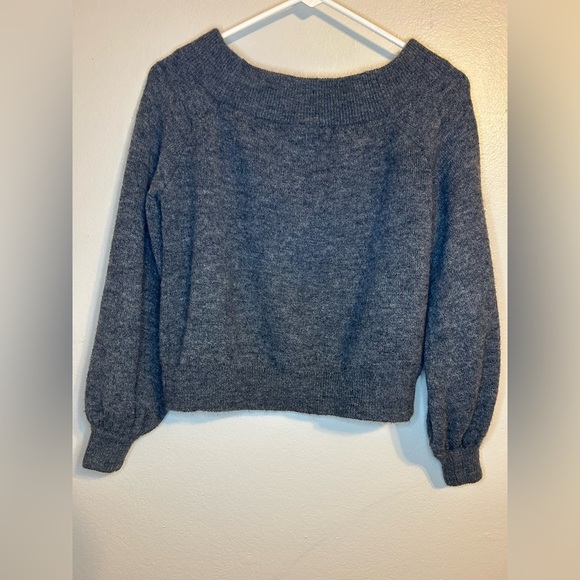 H&M Gray Off Shoulder Fold Over Neck Sweater Wool Alpaca Blend Size S - Picture 4 of 8